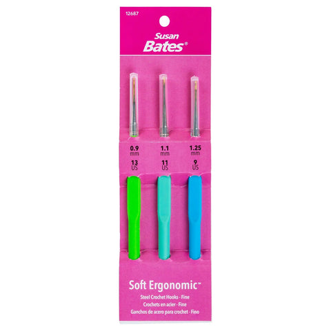 Susan Bates - Soft Ergonomic Crochet Hook Set: Sizes 0.9, 1.1, 1.25mm